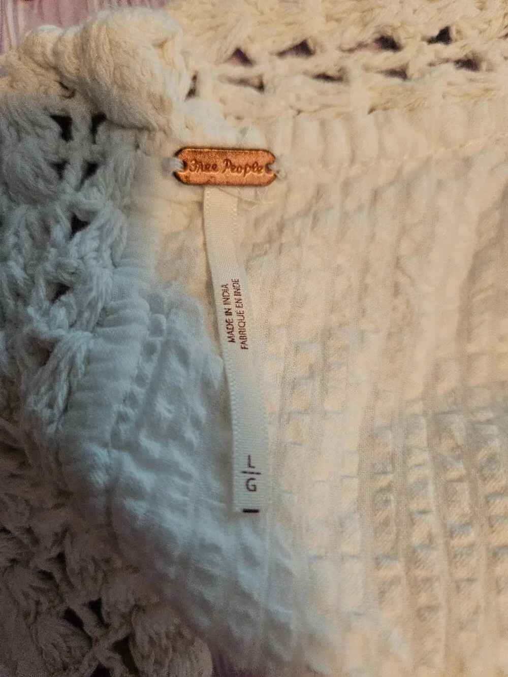 Free People Women's Ivory Long-Sleeve Megan Crochet Cutout Back Top Size L